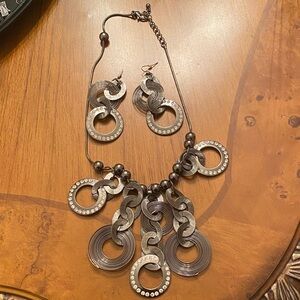 Elegant Silver Statement Necklace and Earring Set